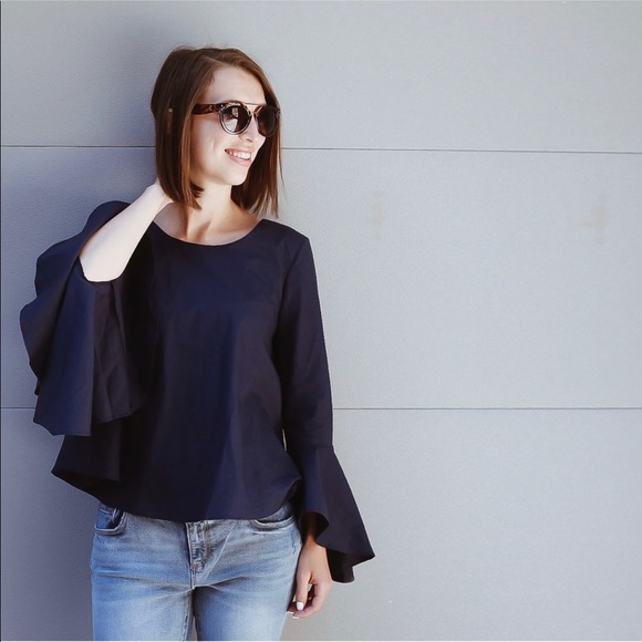 Soprano Bell Sleeve Blouse- Blue- Size XS - Picture 4 of 5